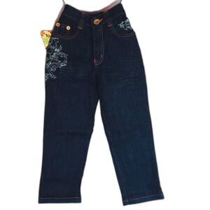 Goldia Kids Wear Girls Denim Jeans Pink Embroidered Elastic Waist NWT sz 24 / 4T